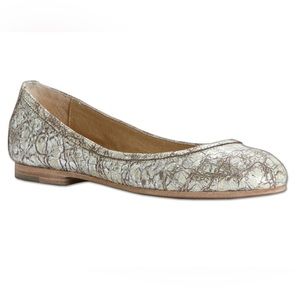 Frye Carson Ballet Flats Crackled Distressed Leather Metallic